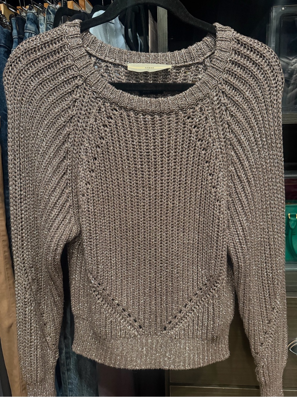 GUESS Metallic Taupe Knit Sweater